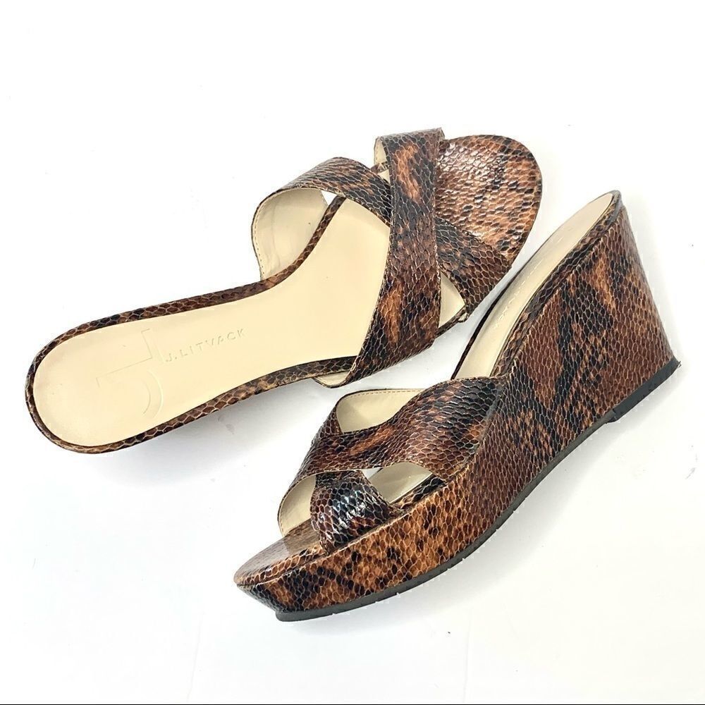 J. Litvak Open-toed Snakeskin Slide Wedge